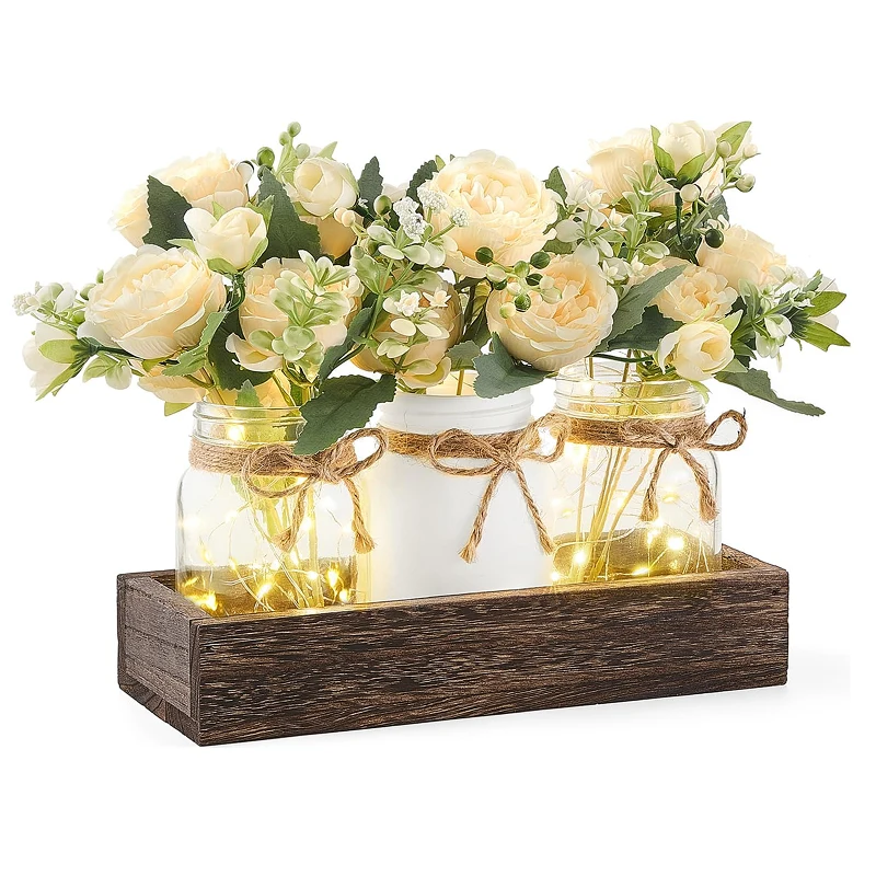 Hanobe Decorative Serving Tray Wood: White Washed Bead Round Tray Decor for  Coffee Table Rustic Wooden Trays Farmhouse Centerpiece for Living Room  Kitchen